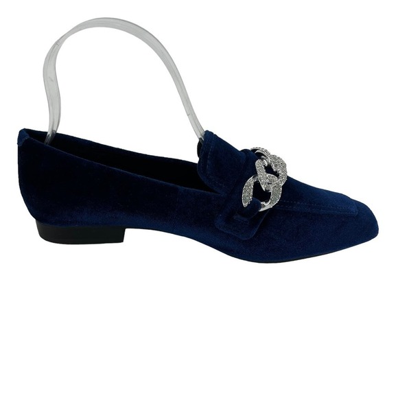 Steve Madden Loafer Rilynn Velvet Blue Rhinestone Silver Chain Women’s 7.5 M - Picture 4 of 10